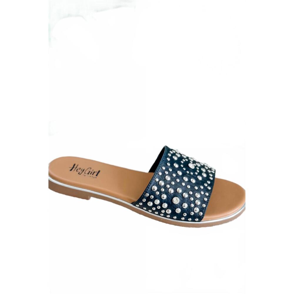 Corkys Black Slide Sandal with Silver Studs